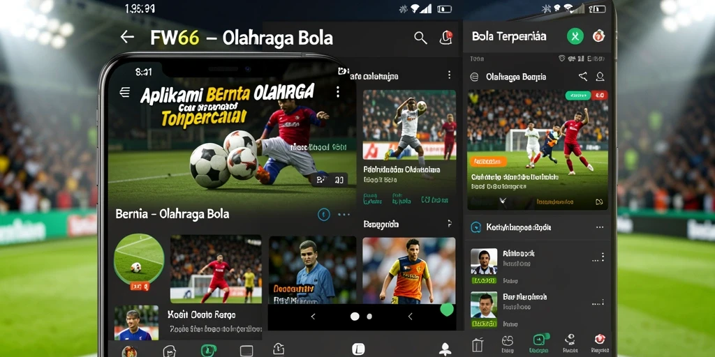 Antarmuka aplikasi FW66 yang menampilkan berita Olahraga Bola.
