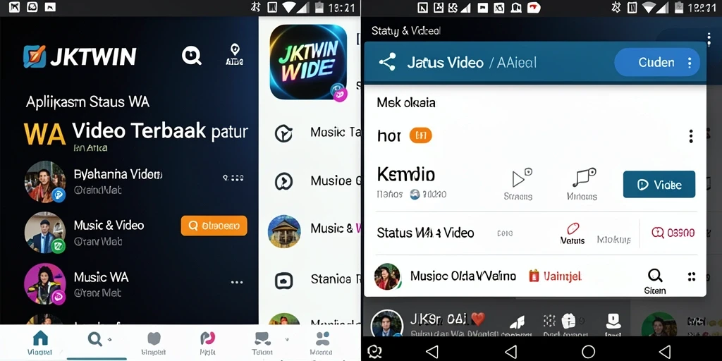 Antarmuka JKTWIN menampilkan koleksi video Status WA yang menarik dan mudah diakses.