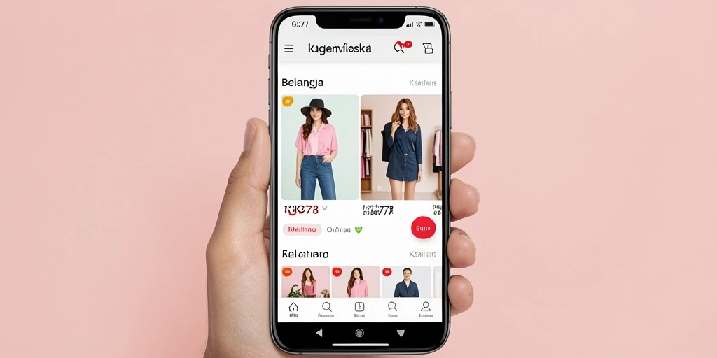 Tampilan antarmuka aplikasi KG778 yang modern dan fungsional untuk belanja fashion.