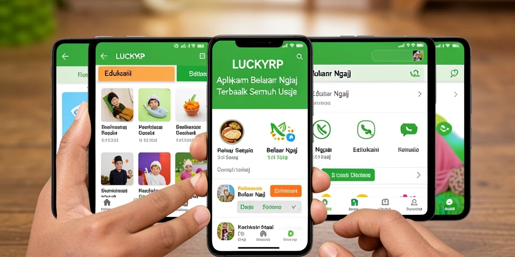 Tampilan antarmuka aplikasi LUCKYRP untuk Belajar Ngaji yang interaktif.