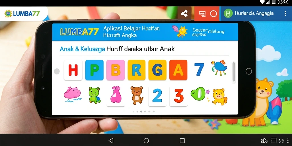Tampilan aplikasi LUMBA77 yang menarik untuk belajar huruf dan angka.