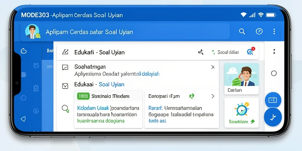 Tampilan antarmuka pengguna aplikasi Soal Ujian MODE303 yang interaktif.